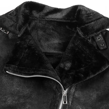 Men Jackets- Men's Vintage Sherpa-Lined Leather Jacket- - Pekosa Women Fashion