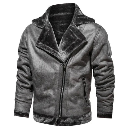 Men Jackets- Men's Vintage Sherpa-Lined Leather Jacket- - Pekosa Women Fashion