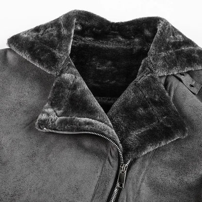 Men Jackets- Men's Vintage Sherpa-Lined Leather Jacket- - Pekosa Women Fashion