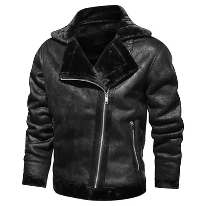 Men Jackets- Men's Vintage Sherpa-Lined Leather Jacket- - Pekosa Women Fashion