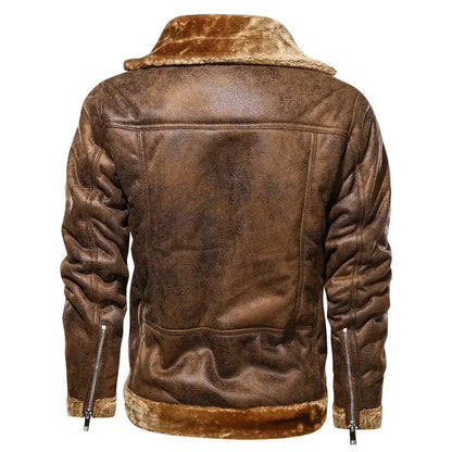 Men Jackets- Men's Vintage Sherpa-Lined Leather Jacket- - Pekosa Women Fashion