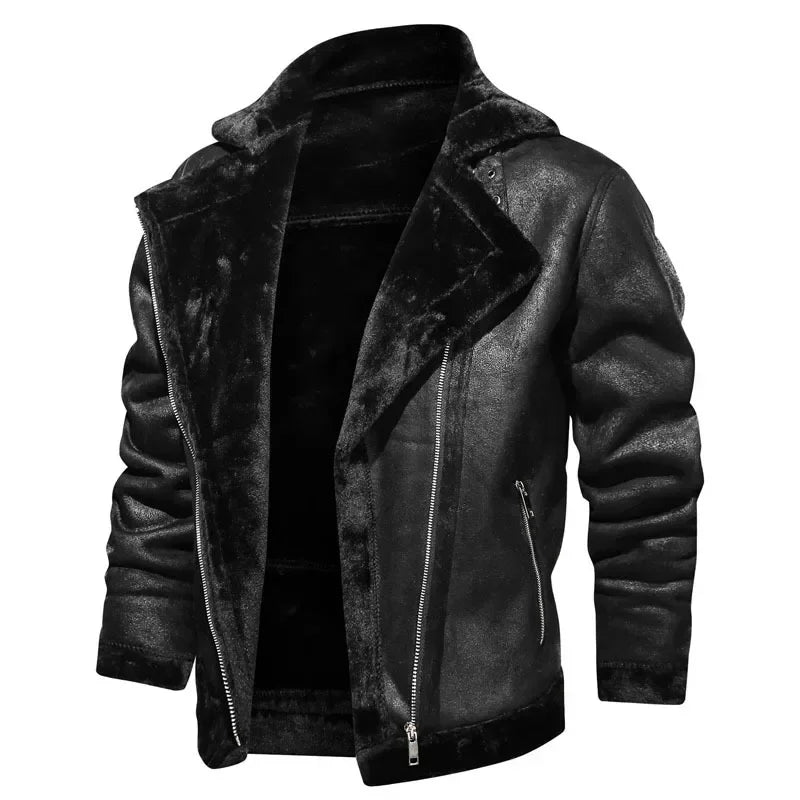 Men Jackets- Men's Vintage Sherpa-Lined Leather Jacket- - Pekosa Women Fashion