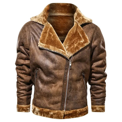 Men Jackets- Men's Vintage Sherpa-Lined Leather Jacket- - Pekosa Women Fashion