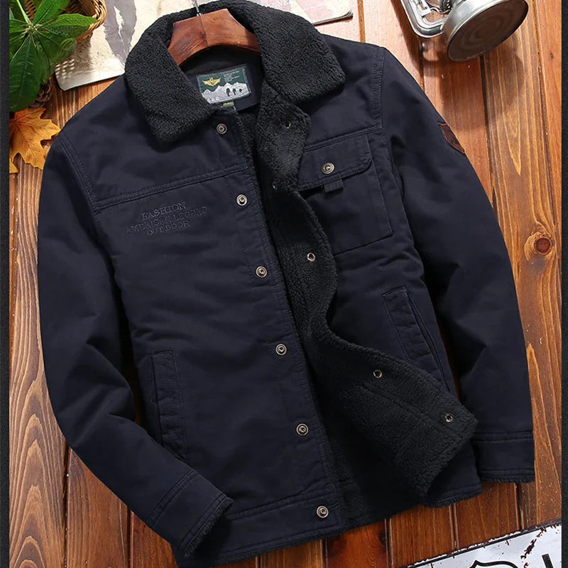 Men Jackets- Rugged Warmth Outdoor Men's Jacket with Sherpa Collar- - Pekosa Women Fashion