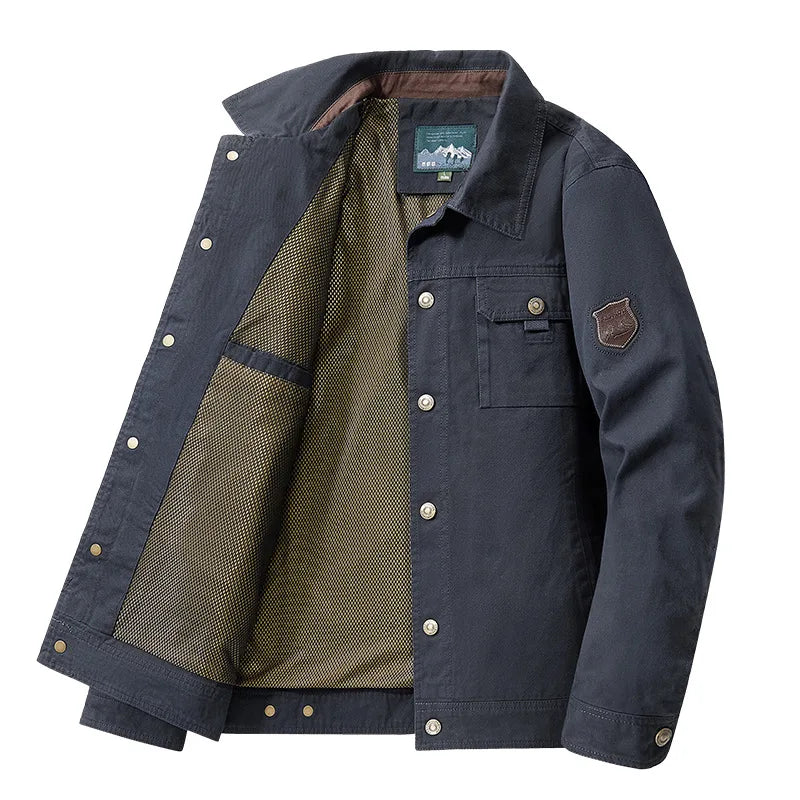 Men Jackets- The Rugged Canvas Jacket is a Must-Have for Men- Navy blue- Pekosa Women Fashion