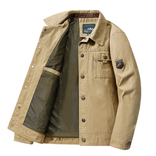 Men Jackets- The Rugged Canvas Jacket is a Must-Have for Men- Khaki- Pekosa Women Fashion