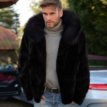 Men Jackets- Winter Hooded Faux Fur Coat for Men- Black- Pekosa Women Fashion