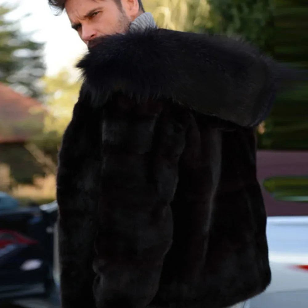 Men Jackets- Winter Hooded Faux Fur Coat for Men- - Pekosa Women Fashion