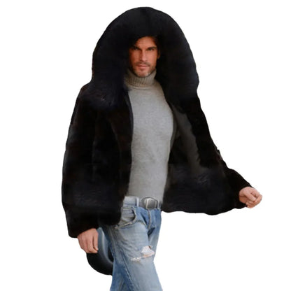 Men Jackets- Winter Hooded Faux Fur Coat for Men- - Pekosa Women Fashion