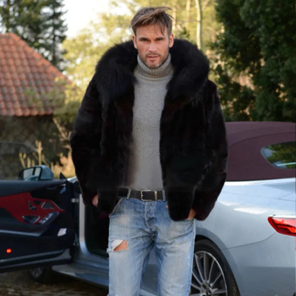 Men Jackets- Winter Hooded Faux Fur Coat for Men- - Pekosa Women Fashion