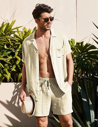 Men Outfits- Men’s Summer Resort Wear - Ideal for Beach & Casual Outings- Khaki- Pekosa Women Fashion