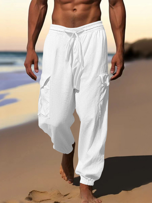 Men Pants- Cotton Joggers Pencil Beach Pants for Men- White- Pekosa Women Fashion