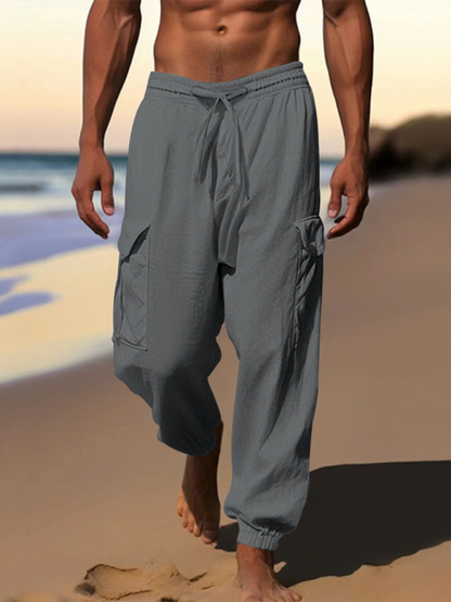 Men Pants- Cotton Joggers Pencil Beach Pants for Men- Misty grey- Pekosa Women Fashion