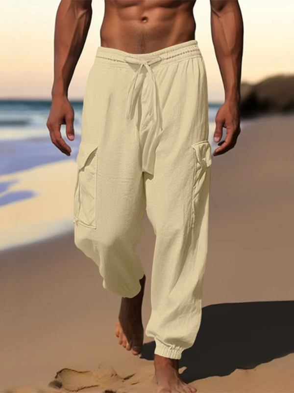 Men Pants- Cotton Joggers Pencil Beach Pants for Men- Cracker khaki- Pekosa Women Fashion