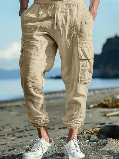 Men Pants- Cotton Joggers for Men Lightweight Beach Pants- Cracker khaki- Pekosa Women Fashion