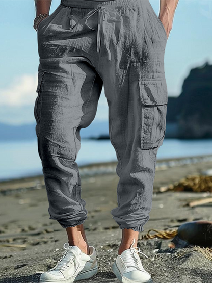 Men Pants- Cotton Joggers for Men Lightweight Beach Pants- Misty grey- Pekosa Women Fashion