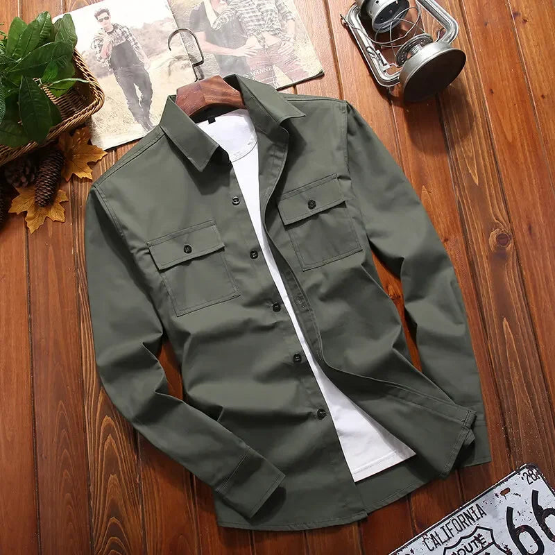 Men Shirts- Adventure Long Sleeve Shirt for Men in Cotton Blend- green- Pekosa Women Fashion