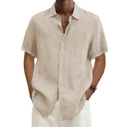 Men Shirts- Classic Linen Button-Up Shirt for Men- beige- Chuzko Women Clothing