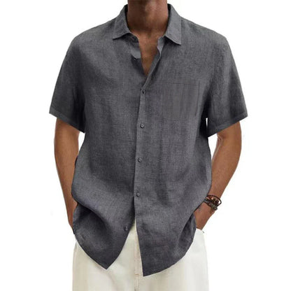 Men Shirts- Classic Linen Button-Up Shirt for Men- gray- Chuzko Women Clothing