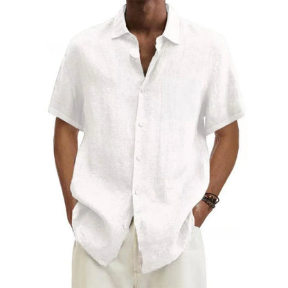 Men Shirts- Classic Linen Button-Up Shirt for Men- white- Chuzko Women Clothing