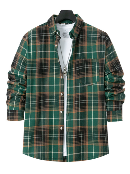 Men Shirts- Classic Men's Plaid Flannel Shirt- Green- Pekosa Women Fashion