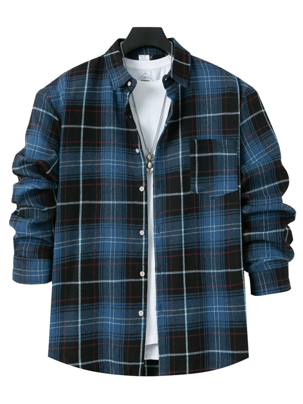 Men Shirts- Classic Men's Plaid Flannel Shirt- Champlain color- Pekosa Women Fashion