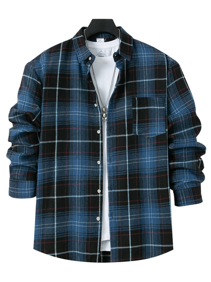 Men Shirts- Classic Men's Plaid Flannel Shirt- Champlain color- Pekosa Women Fashion