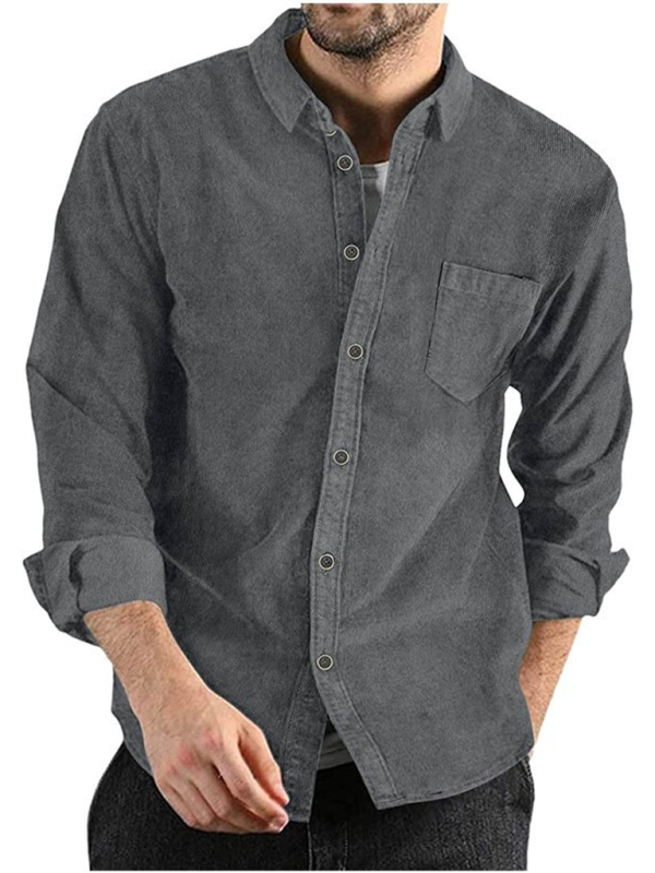 Men Shirts- Corduroy Men's Shirt for Smart-Casual Look- Charcoal grey- Pekosa Women Fashion