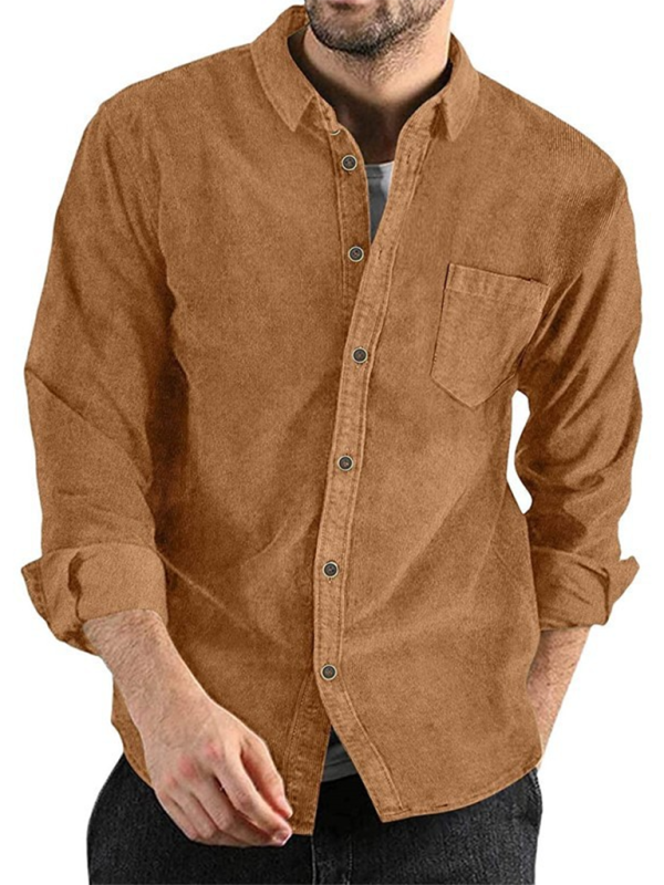 Men Shirts- Corduroy Men's Shirt for Smart-Casual Look- Brown- Pekosa Women Fashion