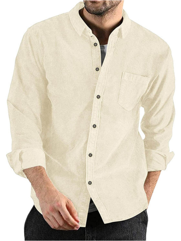 Men Shirts- Corduroy Men's Shirt for Smart-Casual Look- Cream- Pekosa Women Fashion