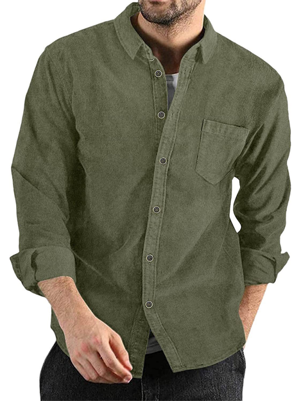 Men Shirts- Corduroy Men's Shirt for Smart-Casual Look- Olive green- Pekosa Women Fashion