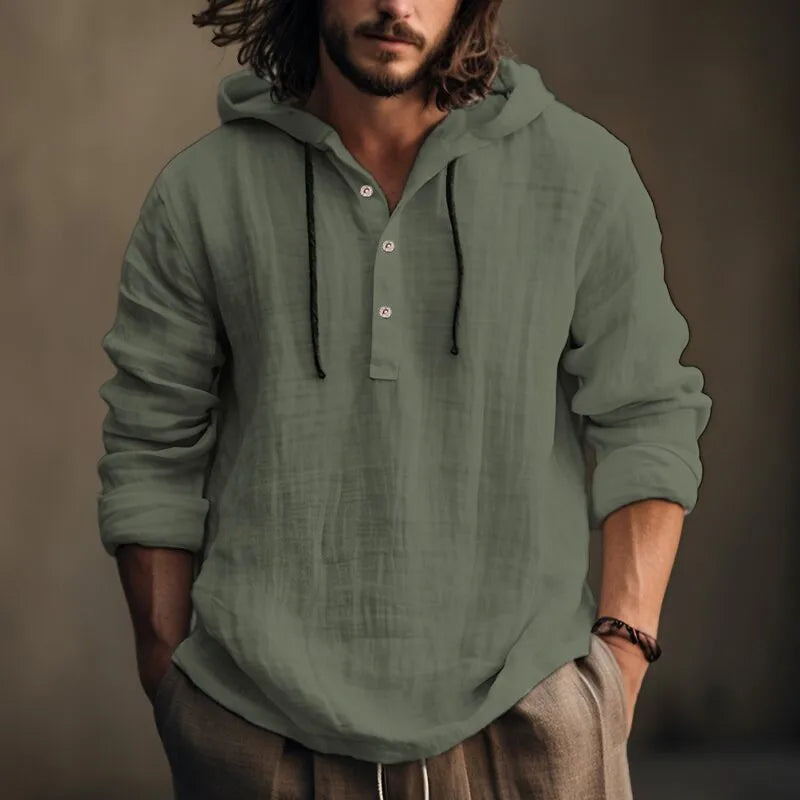 Men Shirts - Lightweight Cotton Linen Hoodie Men’s Shirt Top