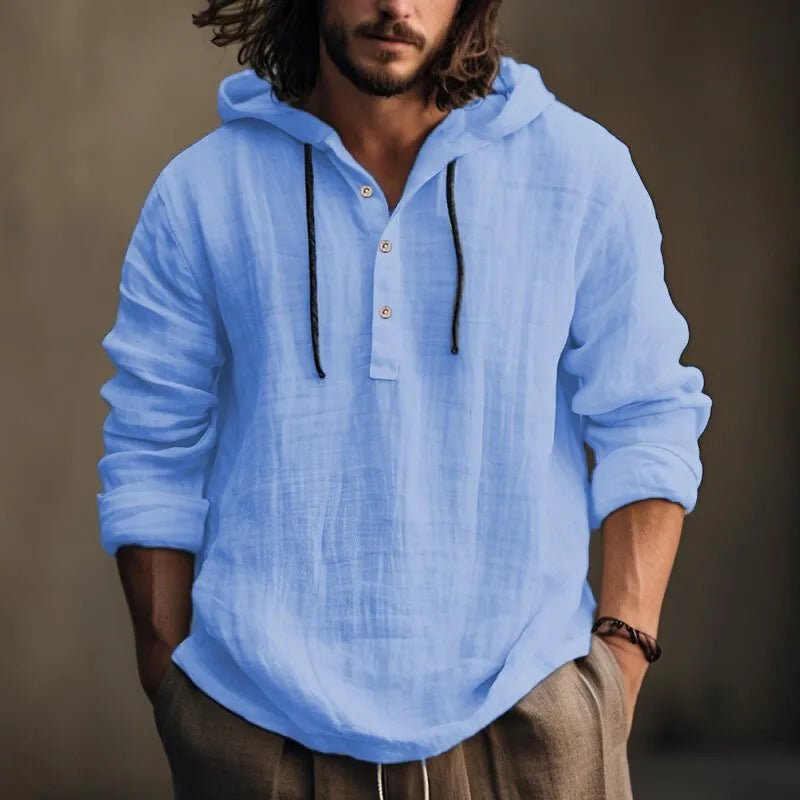 Men Shirts - Lightweight Cotton Linen Hoodie Men’s Shirt Top