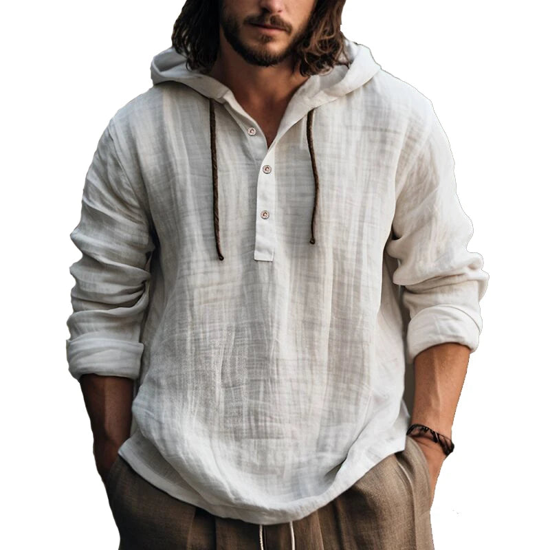 Men Shirts - Lightweight Cotton Linen Hoodie Men’s Shirt Top