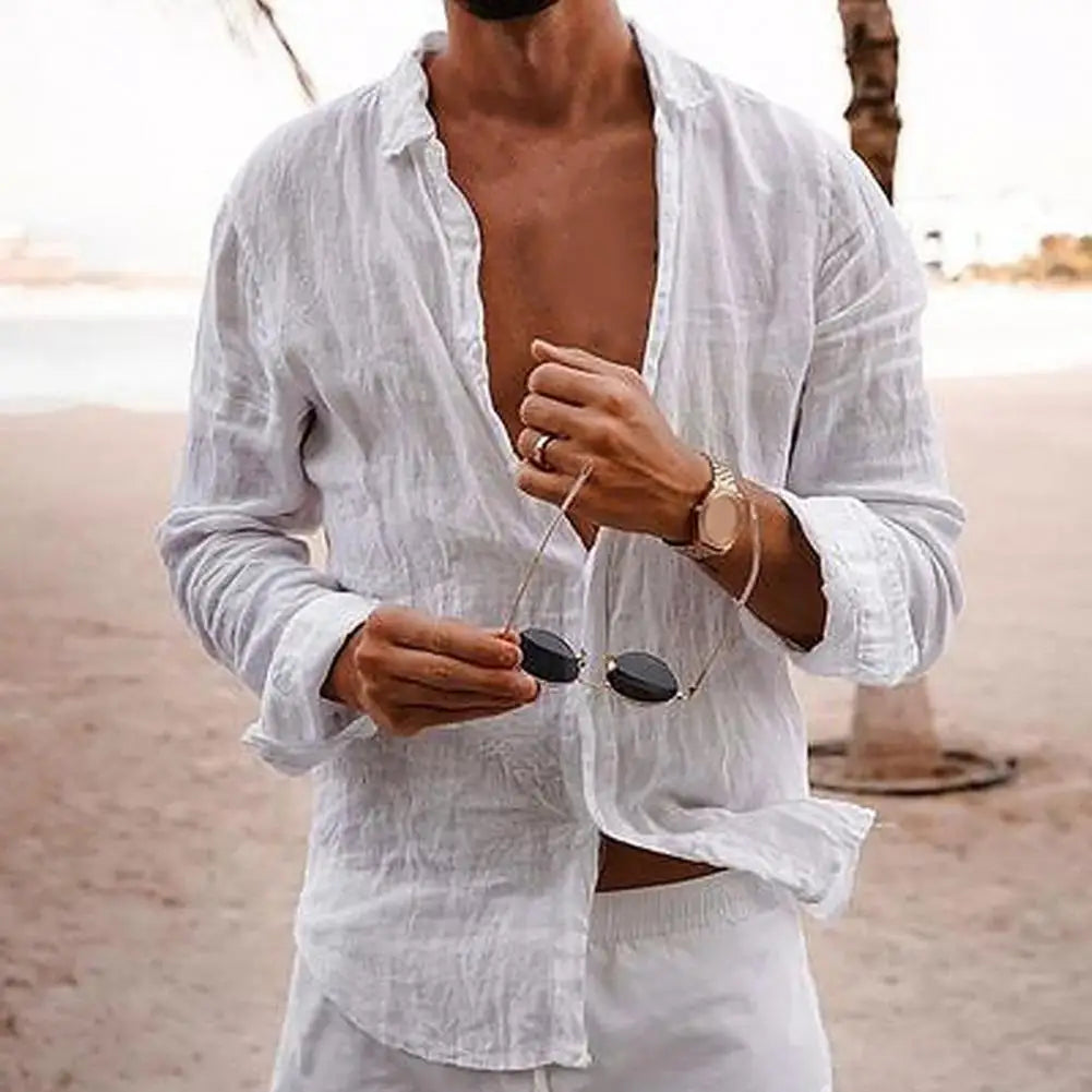 Men Lightweight Summer Shirt in Cotton-Linen