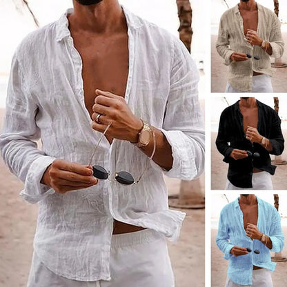 Men Lightweight Summer Shirt in Cotton-Linen