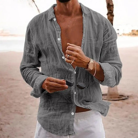 Men Lightweight Summer Shirt in Cotton-Linen