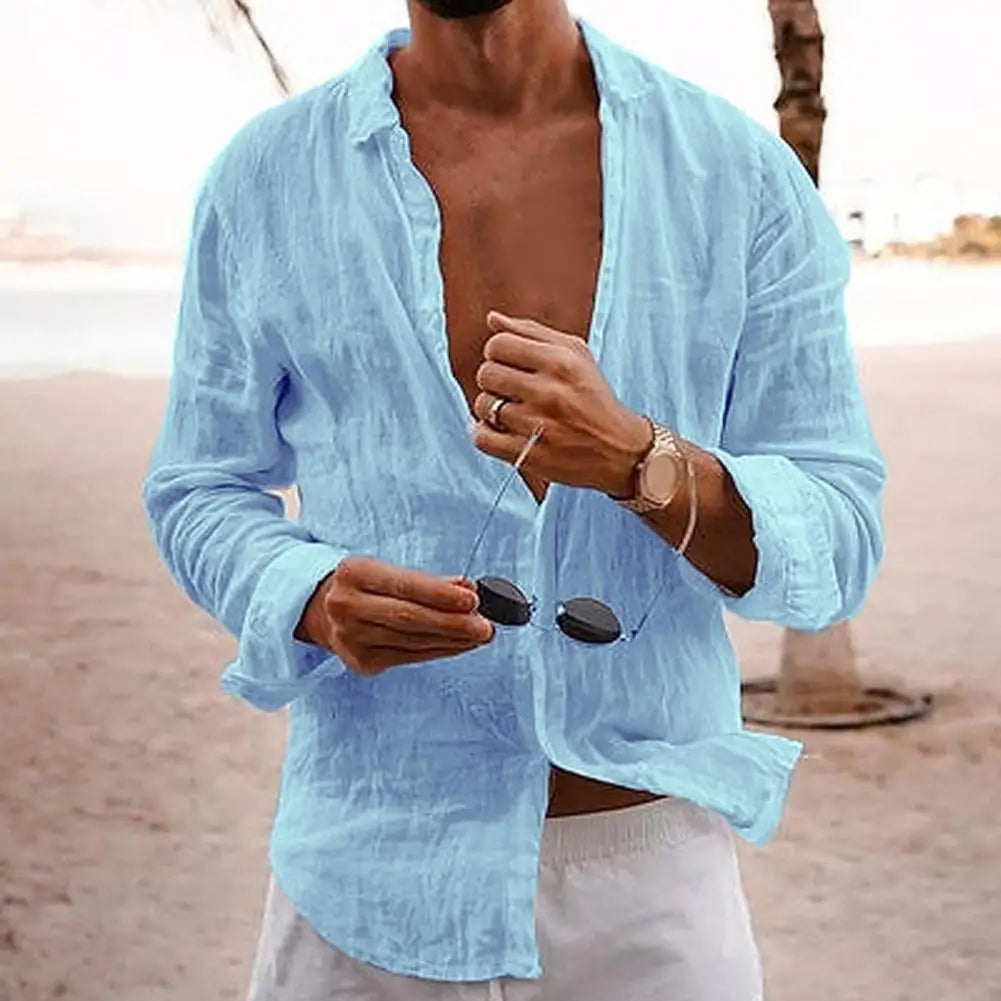 Men Lightweight Summer Shirt in Cotton-Linen