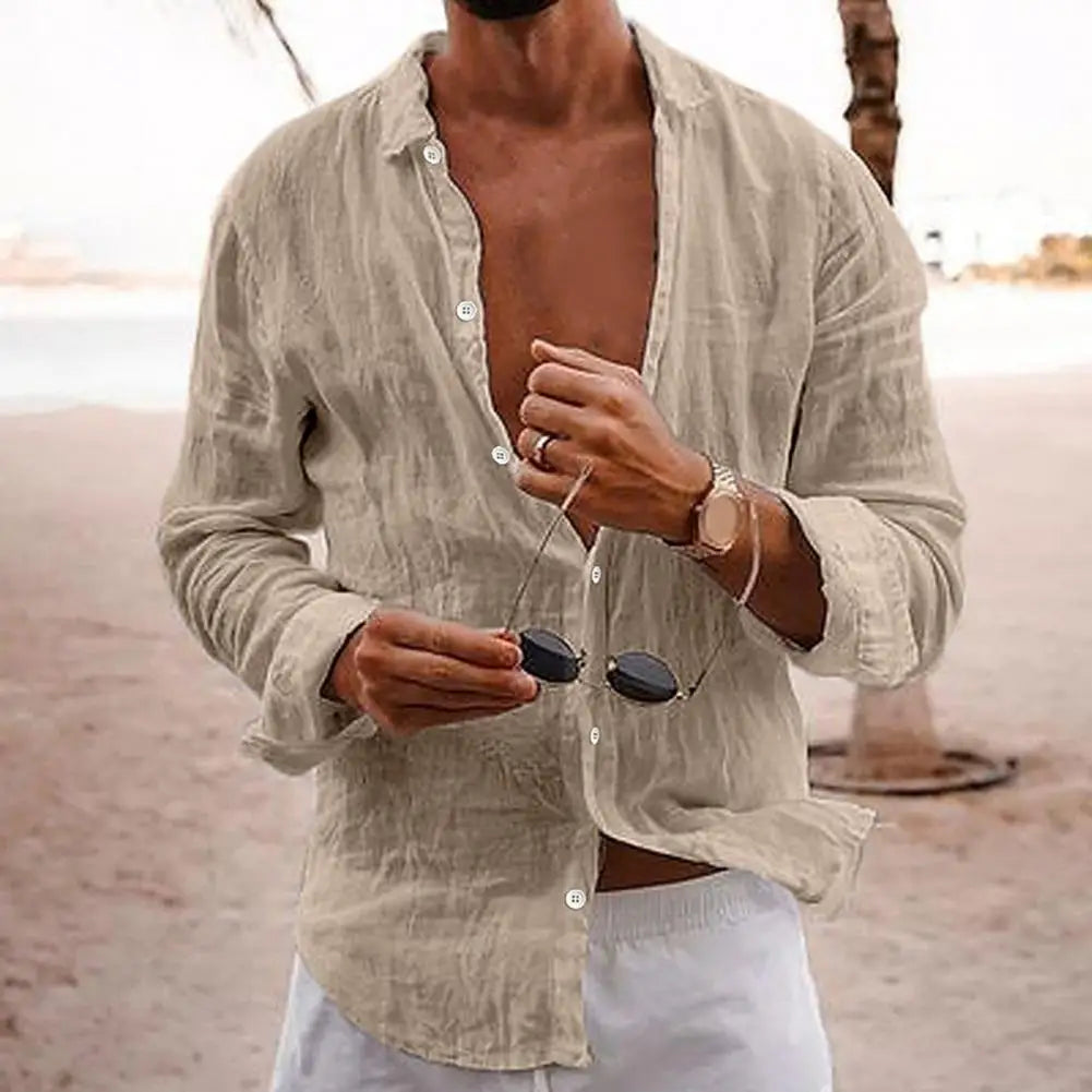 Men Lightweight Summer Shirt in Cotton-Linen