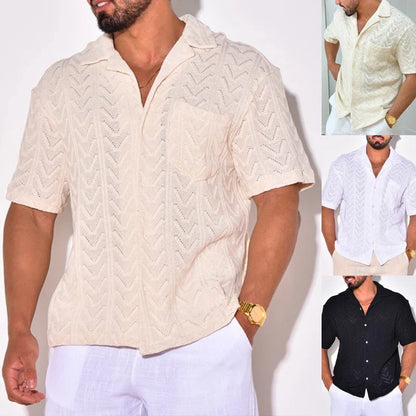 Men's Eyelet Zigzag Knit Shirts for Casual Outings