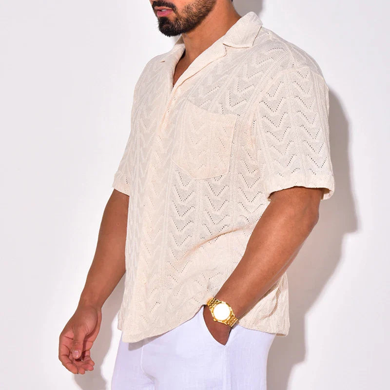 Men's Eyelet Zigzag Knit Shirts for Casual Outings