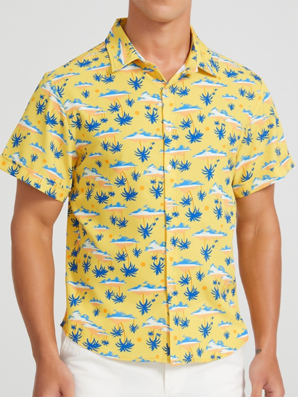 Men Shirts- Men's Hawaiian Shirt for Beach Adventures- Yellow- Pekosa Women Fashion