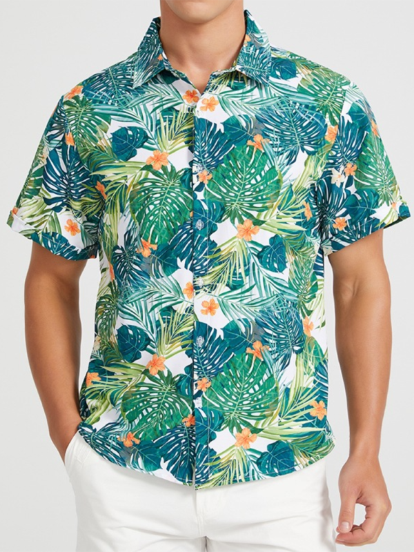 Men Shirts- Men's Hawaiian Shirt for Beach Adventures- GreenYellow- Pekosa Women Fashion