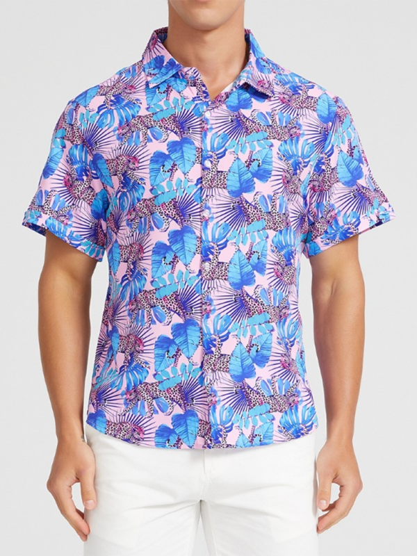 Men Shirts- Men's Hawaiian Shirt for Beach Adventures- Pinkpurple- Pekosa Women Fashion