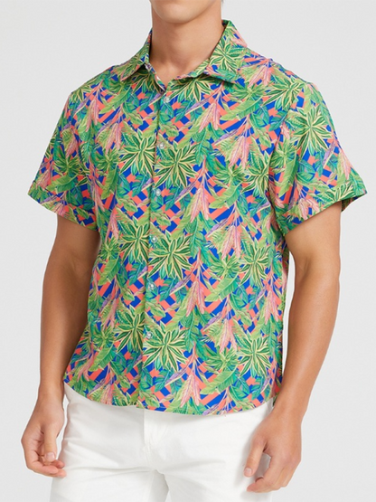 Men Shirts- Men's Hawaiian Shirt for Beach Adventures- Green- Pekosa Women Fashion