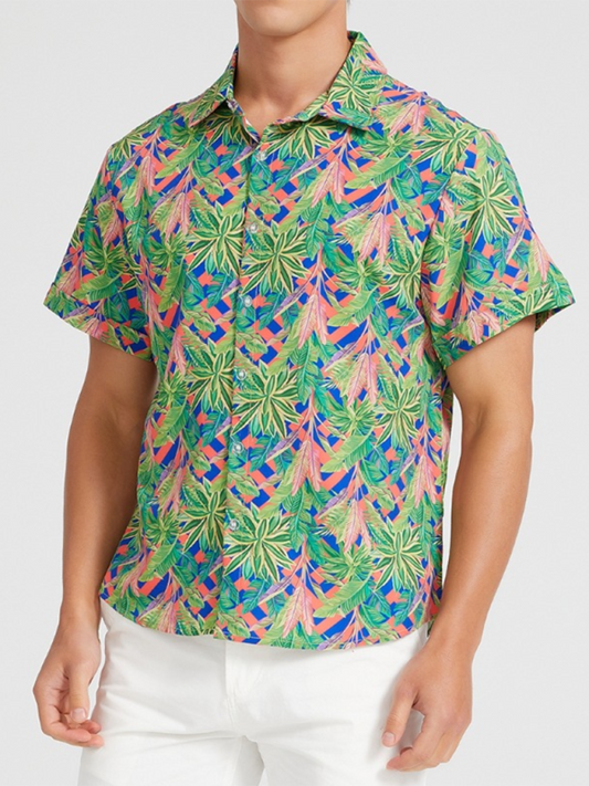 Men Shirts- Men's Hawaiian Shirt for Beach Adventures- Green- Pekosa Women Fashion