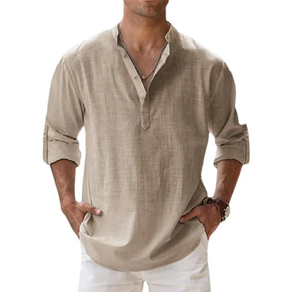 Men Shirts- Linen Blend Shirt for Men's Casual Wear- Khaki- Pekosa Women Fashion