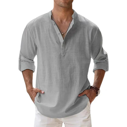 Men Shirts- Linen Blend Shirt for Men's Casual Wear- Grey- Pekosa Women Fashion