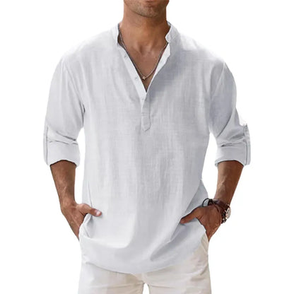 Men Shirts- Linen Blend Shirt for Men's Casual Wear- White- Pekosa Women Fashion