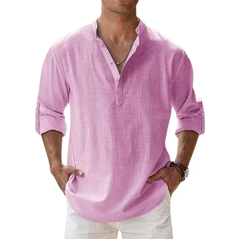 Men Shirts- Linen Blend Shirt for Men's Casual Wear- Pink- Pekosa Women Fashion